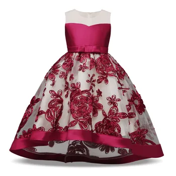 

5225 Floral Embroidery Princess Christmas Party Costume Girl Dress Sleeveless Kids Dresses For Girls Wholesale Baby Girl Clothes