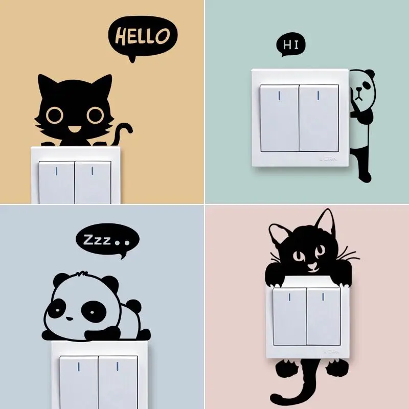 Emerra 4Pcs New Cartoon Animal Combination Open Light Paste Bedroom Generation Switch Paste