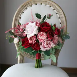 Винтажный Европейский Свадебный букет цветов Ретро осенний темно-красный розовый имитирующий букет невесты Фотосъемка с цветком шар