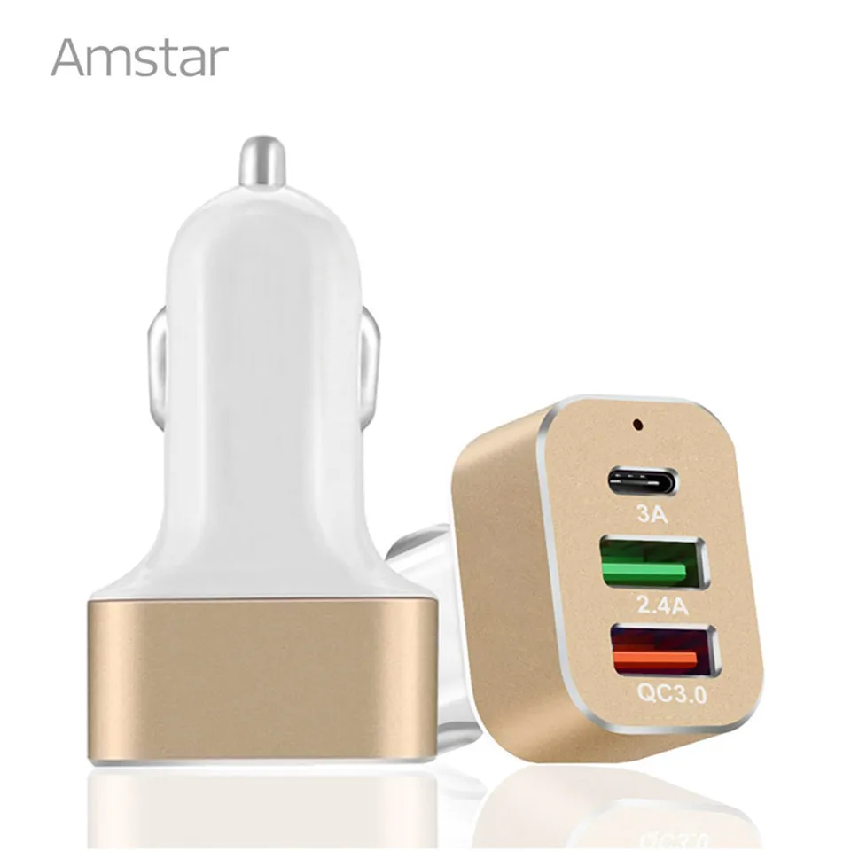 Amstar USB-C شاحن سيارة نوع-c & السريع 3.0 usb شاحن الكربون؛ 39 واط QC3.0 s8 سيارة شاحن الهاتف المحمول ل sumsang xiaomi Mi5