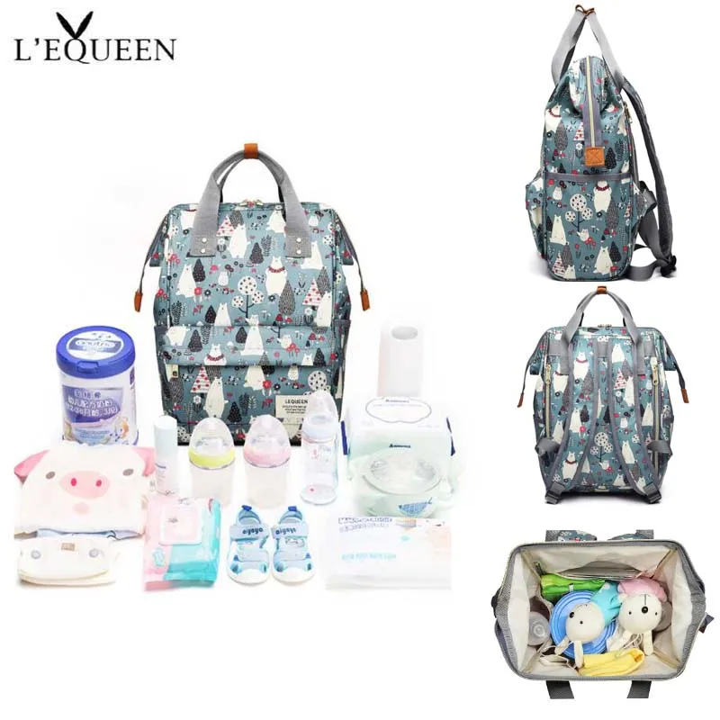 

LEQUEEN Fashion Printing Mommy Diaper Bag Outdoor Travel Storage Bag large Capacity Maternal Baby Portable Waterproof Backpack