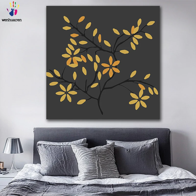 DIY Раскрашивание картины по номерам с цветами простой твиг иллюстрация Картина Рисунок Живопись по номерам Обрамленный дом