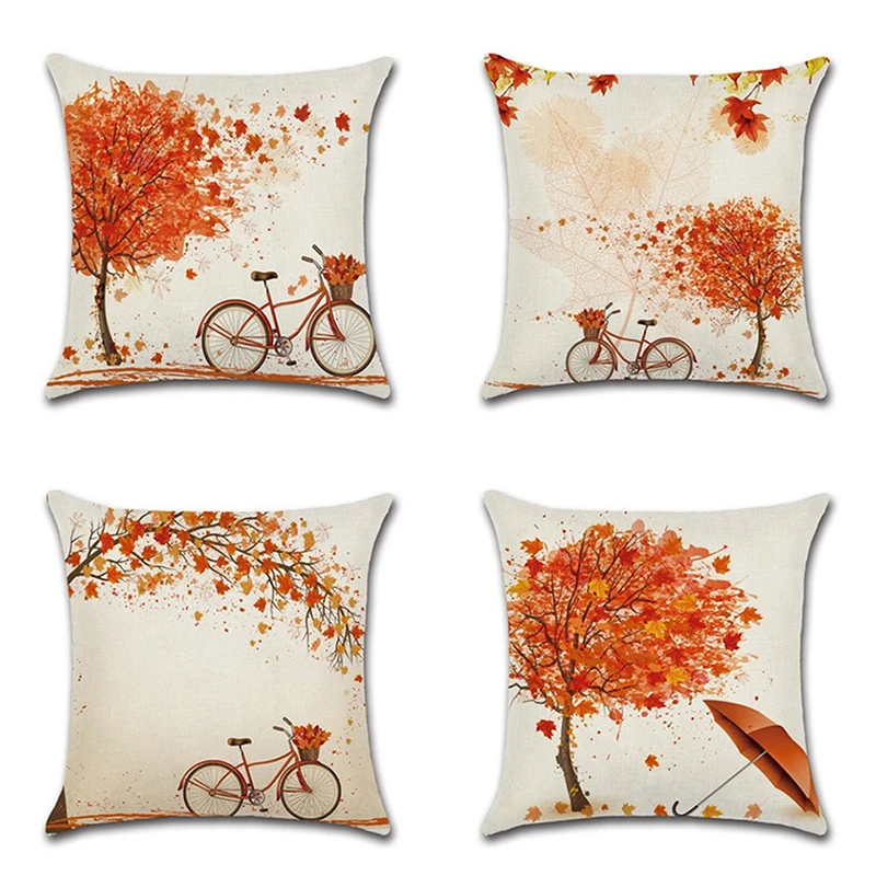

Square Retro Orange Pillow Case Tree Pattern Cushion Cover Linen For Sofa Car Set Home Decorative Throw coussin jaune 45x45cm