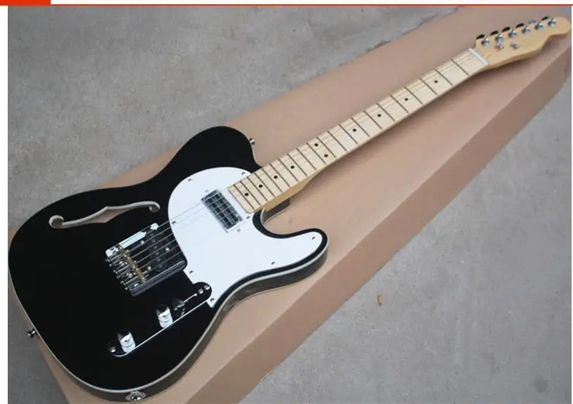 

Top quality GYTL-2015 Black color white plate maple fretboard F hollow hole double side inlay TL Guitar, Free shipping