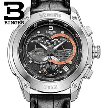 Швейцарские часы мужские роскошные брендовые наручные часы Бингер кварцевые мужские часы с кожаным ремешком хронограф Diver glowwatch B6013-5