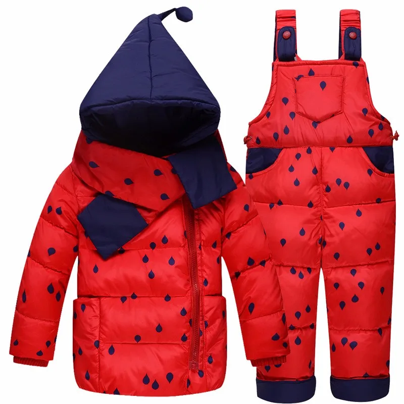 

2017 Winter Children's Clothing Set Kids Ski Suit Overalls Baby Girls Down Coat Warm Snowsuits Jackets+bib Pants 2pcst 0-4t