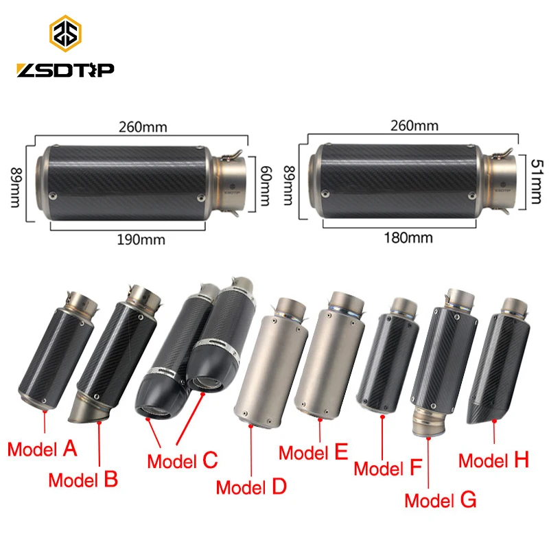 ZSDTRP 51/60 мм глушитель выхлопной трубы мотоцикла из углеродного волокна sc GP гоночные глушители выхлопной трубы для большинства двигателей