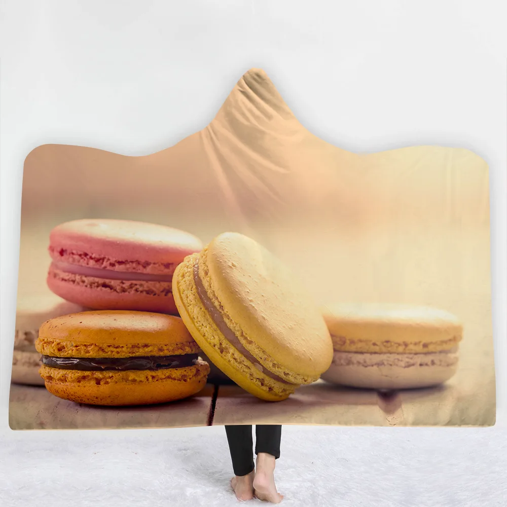 Сладкий Macaron торт серии с капюшоном и принтом Одеяло толстые теплые мягкие простой носимых шляпа Одеяло Портативный Открытый/Home Одеяло Throw