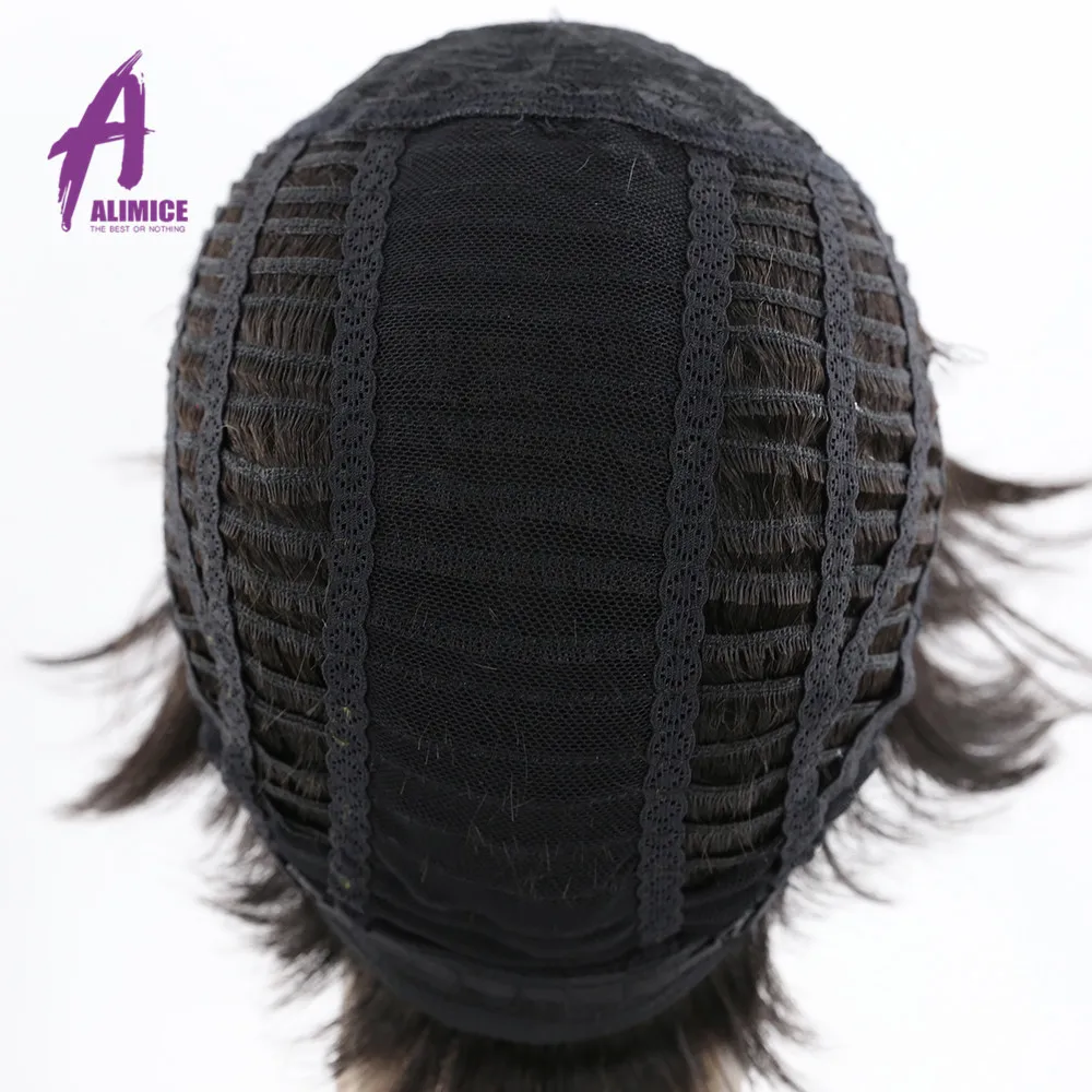 Alimice Hair Short Human Hair Wigs With Baby Hair Bang Non Lace Wig Brazilian Bob Straight Wig For Women Color#1B#2#4 8 inch (24)