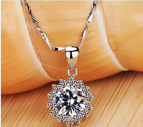 

TN208 Luxury quality 2 Carat SONA Synthetic Gem Halo Pendant Necklaces! Statement Necklace,Necklace 2017choker,Sunflower Pendant