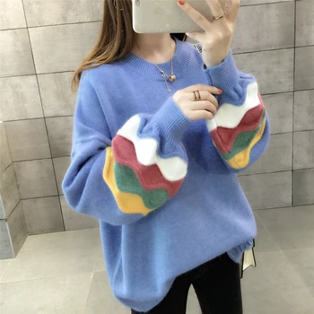 

2018 autumn winter new women sweater and polyesters loose elegant flower embroidery thicken loose warm pull outwear tops