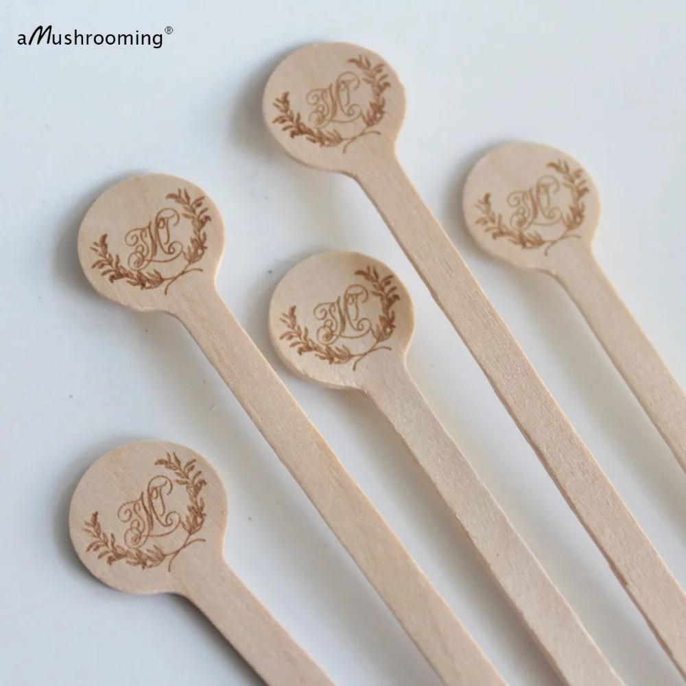 

x100 Personalize Wood Sticks Drink Stirrers Party Stirrers Wedding Stirrers initials bride and groom w wreath Designs Decoration