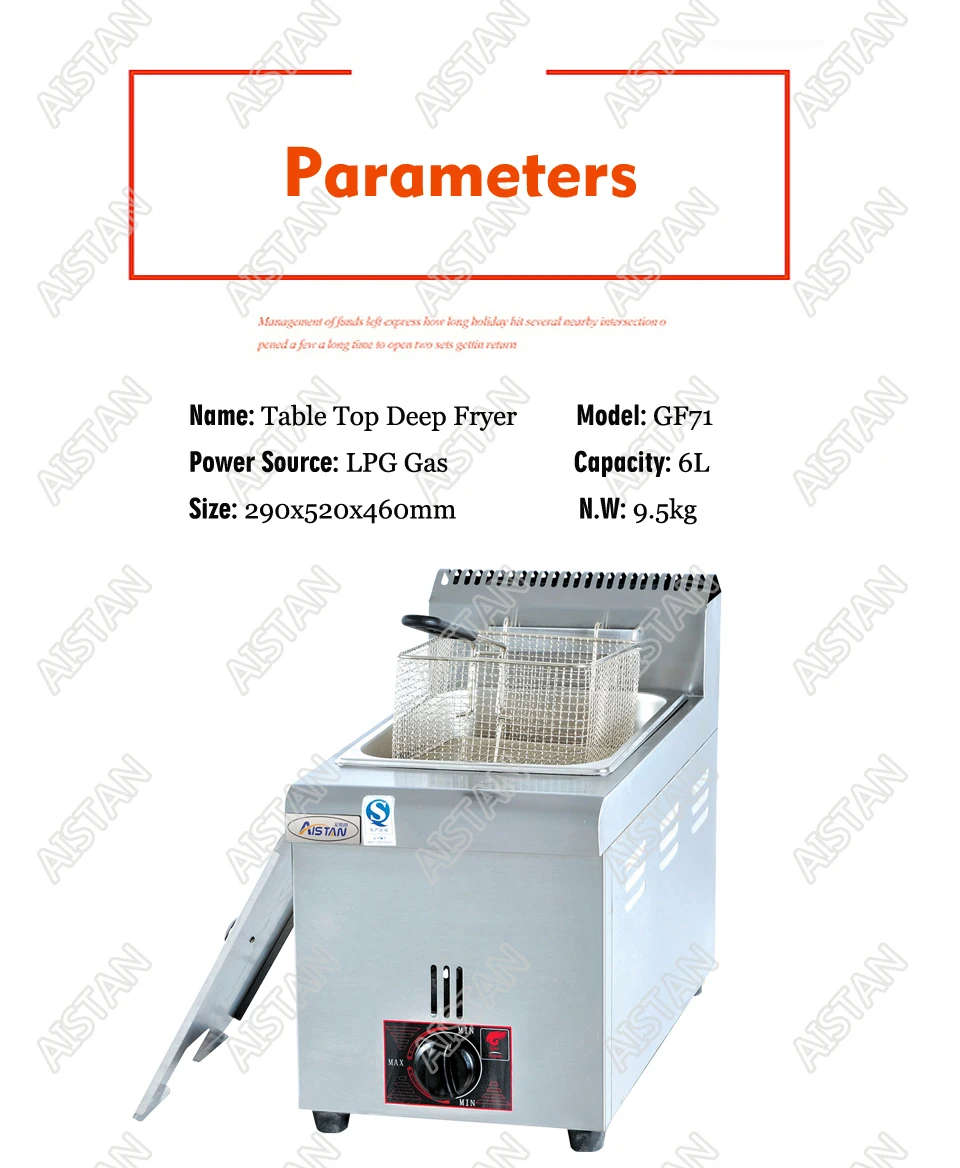 GF71/GF72 Commerical Gas lgp Deep Fryer for Potato Chips Chicken fried Oil fryer with 1 or 2 tanks Stainless Steel
