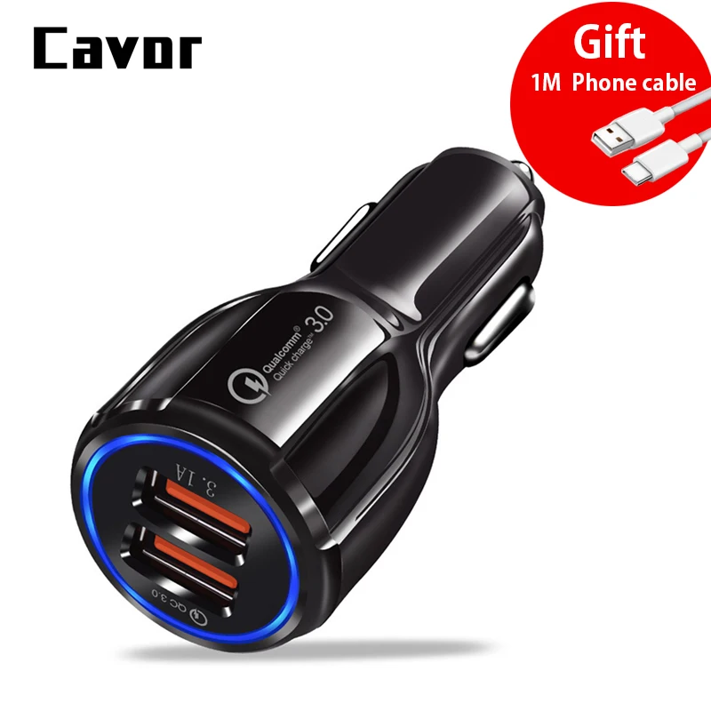 

Quick Car Charger QC3.0 2.0 Fast Charging Adapter 1M Free Data Cable For iPhone Samsung Huawei Dual USB Fast Charger in Car