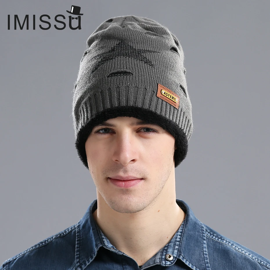 

IMISSU Men's Winter Hat Knitted Cotton Beanie Skullies Fashion Casual Caps with Star Pattern Gorros Cap Casquette Hats for Men