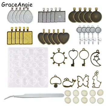 

GraceAngie Wholesale 50pcs Pendant Trays Round Square Heart Silicone Alloy Jewelry Casting Molds for Pendant Crafts DIY Tools