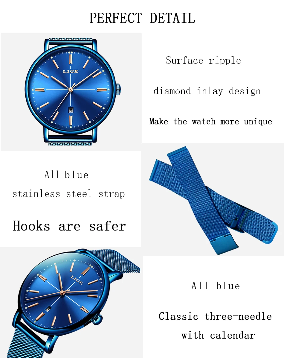 Новинка, синие женские часы, деловые кварцевые часы, женские роскошные часы от ведущего бренда LIGE, женские наручные часы, женские часы для девушек, Relogio Feminin