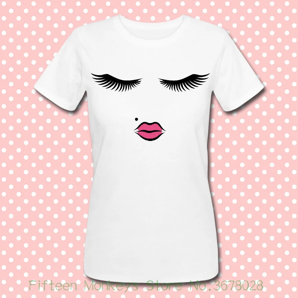 Women's Tee T-shirt Lady Face False Lashes , Viso Donna Ciglia Finte , Fashion , Funny Beauty T Shirts girls Tops clothes