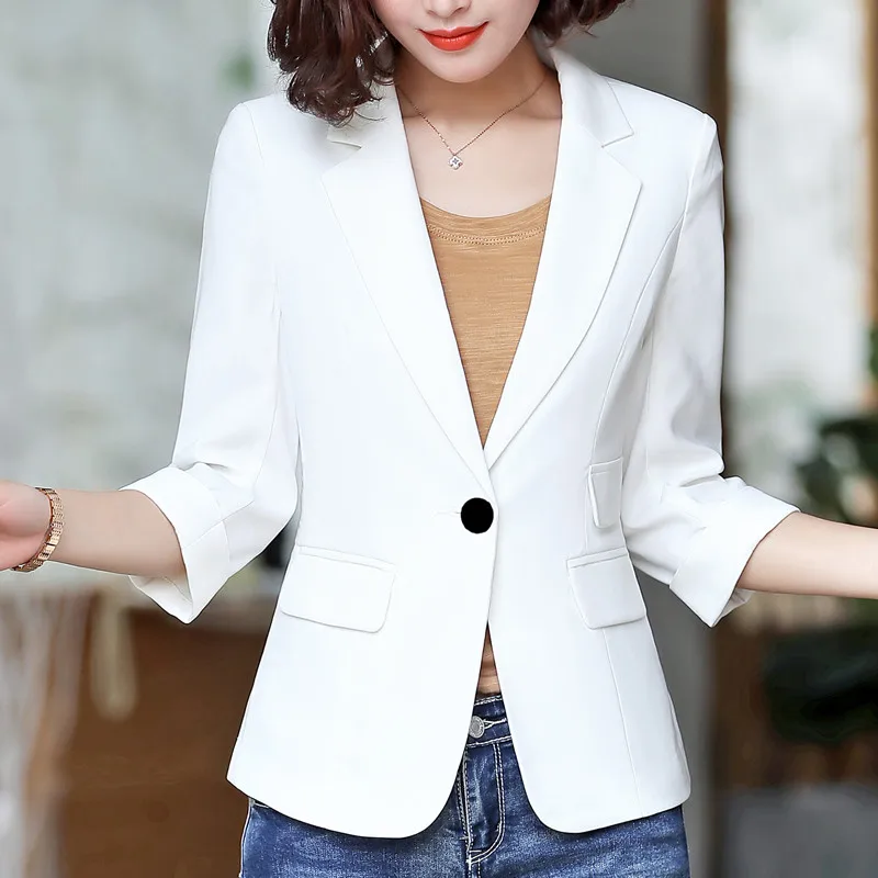 White blazer Модный женский Блейзер Летний формальный узкие рукава до локтя куртка Офисная Женская профессиональная рабочая куртка - Цвет: White blazer