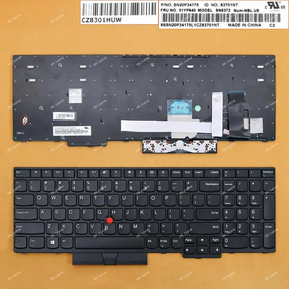 Teclado Compatível com Lenovo Thinkpad E580 20ks 20k E585 sem Luz de Fundo Preto com Ponteiro