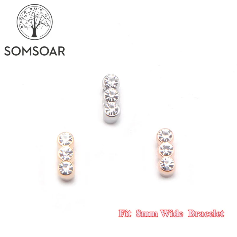 

Somsoar Jewelry Round Crystal Sparking Charms fit 8mm Wide Leather Wrap Bracelet Wristband for child Toddler/Women 10pcs/lot