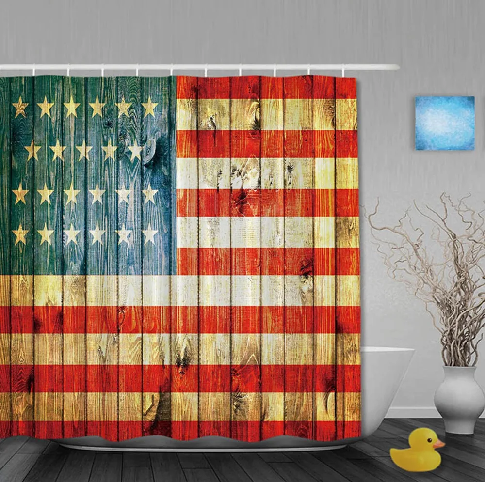 The USA Flag On Antique Wooden Classic Shower Curtains Waterproof ...