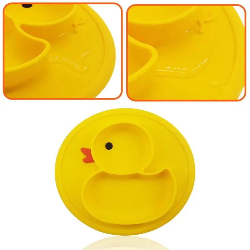 

Toddler Baby Feeding Plate Cartoon Animal Yellow Duck Silicone Food Tray Dishes Suction Holder Anti-Skid Bowl