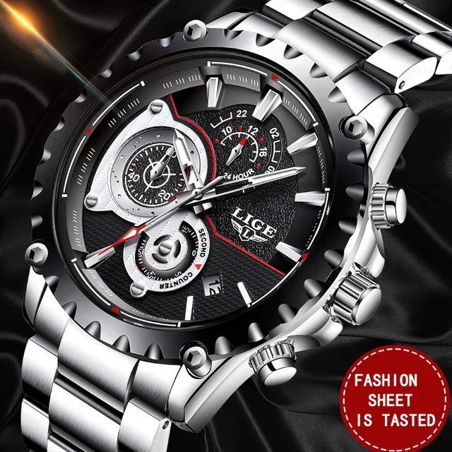 

LIGE Luxury Brand Watch Men's Fashion Sport Military Quartz Watch Men's All Steel Business Waterproof Men's Relogio Masculino