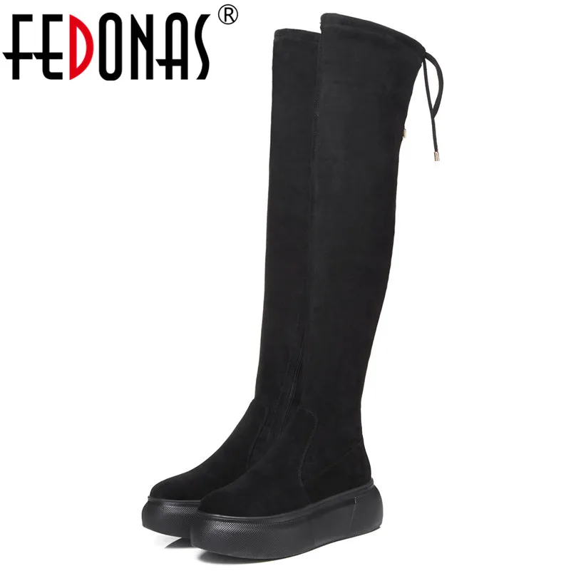 

FEDONAS 2019 Newest Women Over The Knee High Boots Platforms Rivets Wedding Party Shoes Woman Brand Stretch Tight High Boots