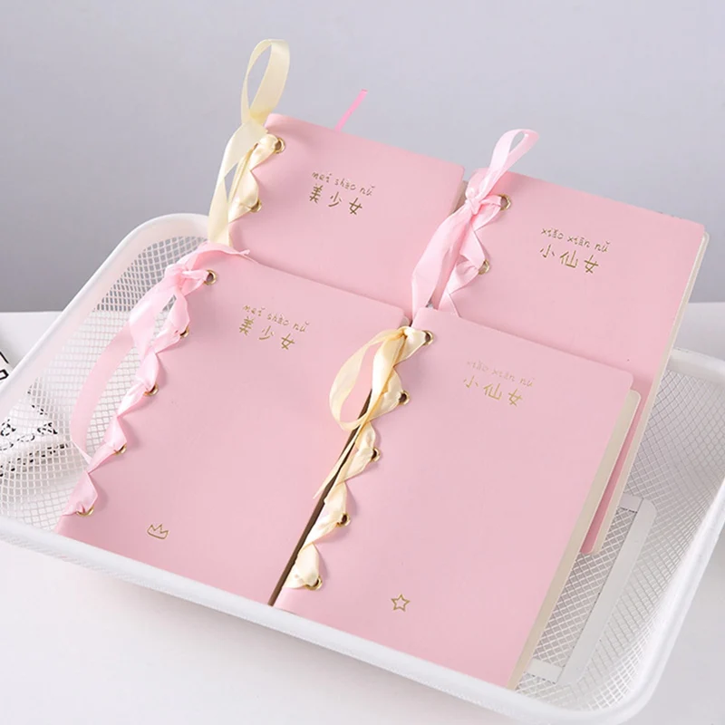 

Dream Ribbon Beautiful Girl Little Fairy Diary Notebook DIY Hand Account Book Cute Bowknot Note Book For School Supplies