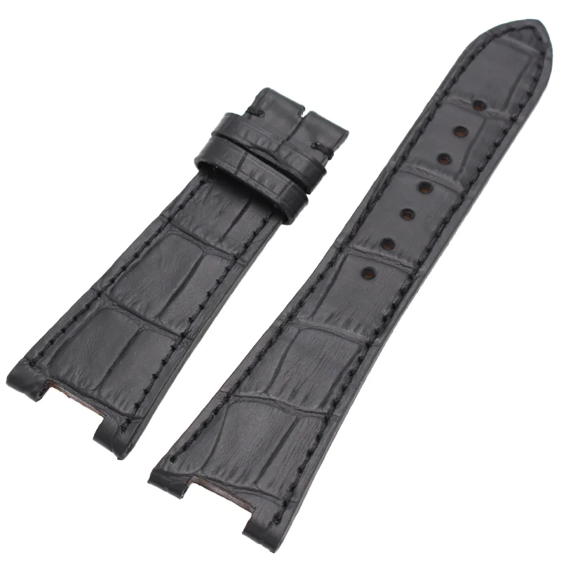 HENGRC роскошный ремень для часов из натуральной кожи 25*18 мм коричневый черный ремешок для часов PP без пряжки аксессуары - Цвет ремешка: Черный