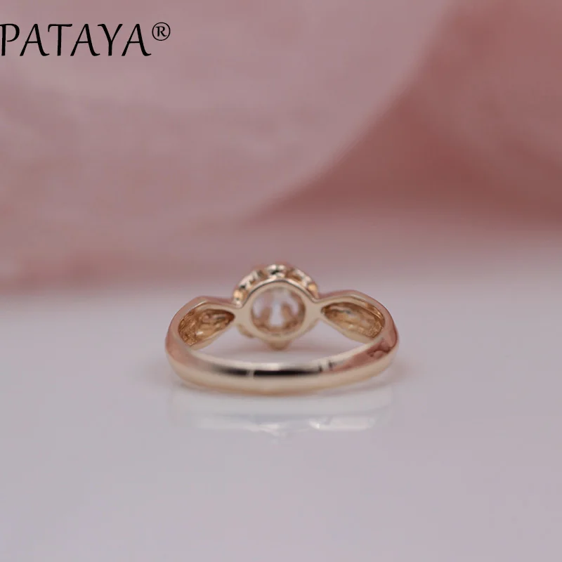 PATAYA, Новое поступление, женское белое круглое кольцо с национальным цирконием 585, кольца из розового золота, специальное предложение, женские свадебные трендовые ювелирные изделия 5 мм