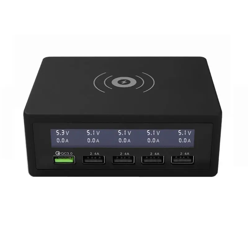 

Wireless Fast Charger QC 3.0 Quick Charge 5 USB Ports Phone Charging Dock Station Stand with Voltage Current Display
