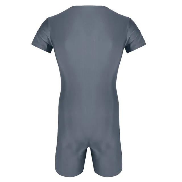 iEFiEL Newest Mens One-piece Short Sleeve Front Zipper Boxer Briefs Bodysuit Jumpsuit Leotard Underwear Male Nightclub Clothes -
