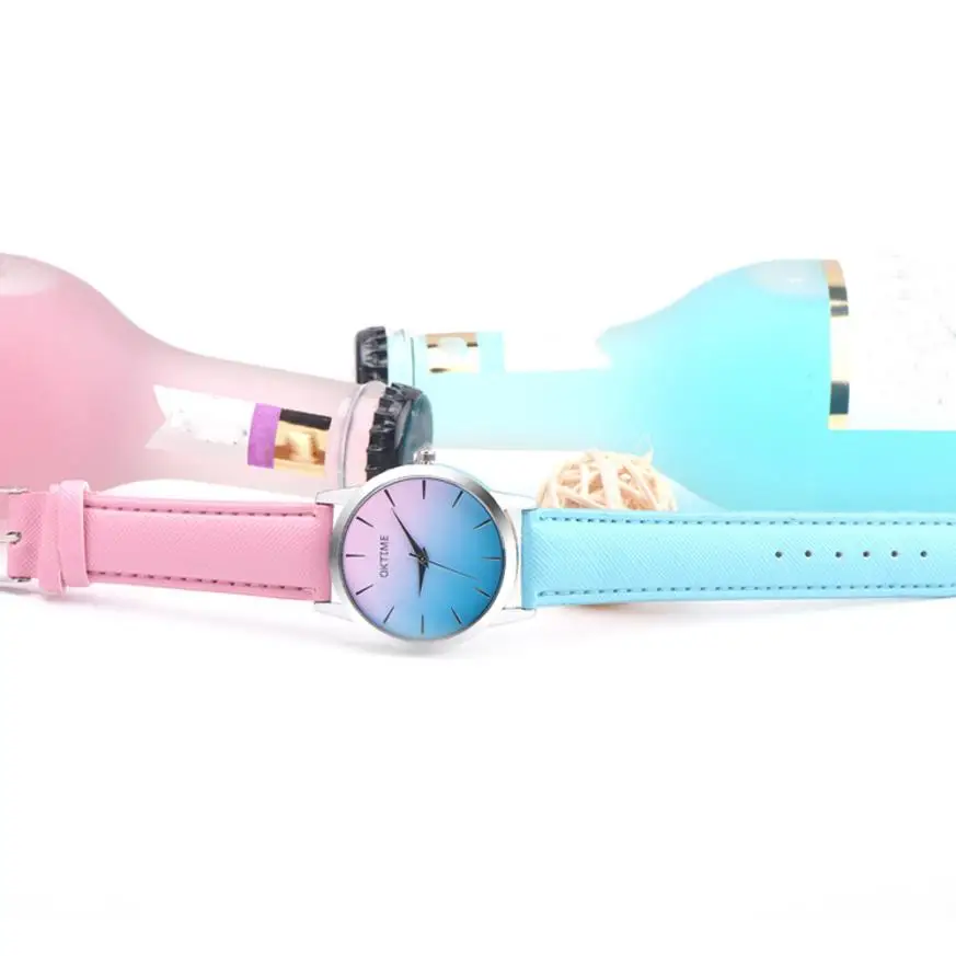 Новая мода кварцевые часы для женщин Девушка Ретро, дизайн радуги кожаный ремешок наручные часы браслет erkek saat reloj mujer# F