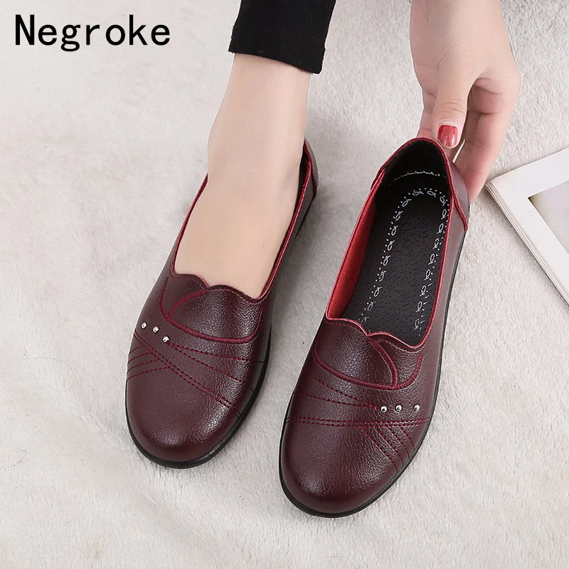 

2020 New Women Ballet Flats Shoes Slip On Loafers Soft Leather Women's Moccasins Shallow Boat Shoes Ballerina Zapatos Mujer