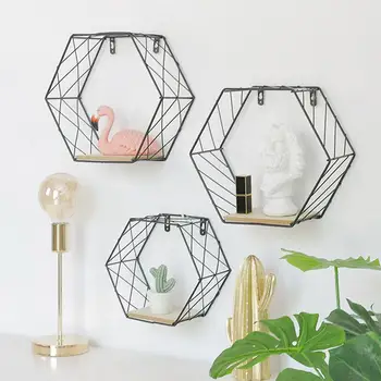 

Iron Hexagonal Grid Wall Shelf Combination Wall Hanging Geometric Figure For Wall Decoration Living Room Bedroom Nordic Rack