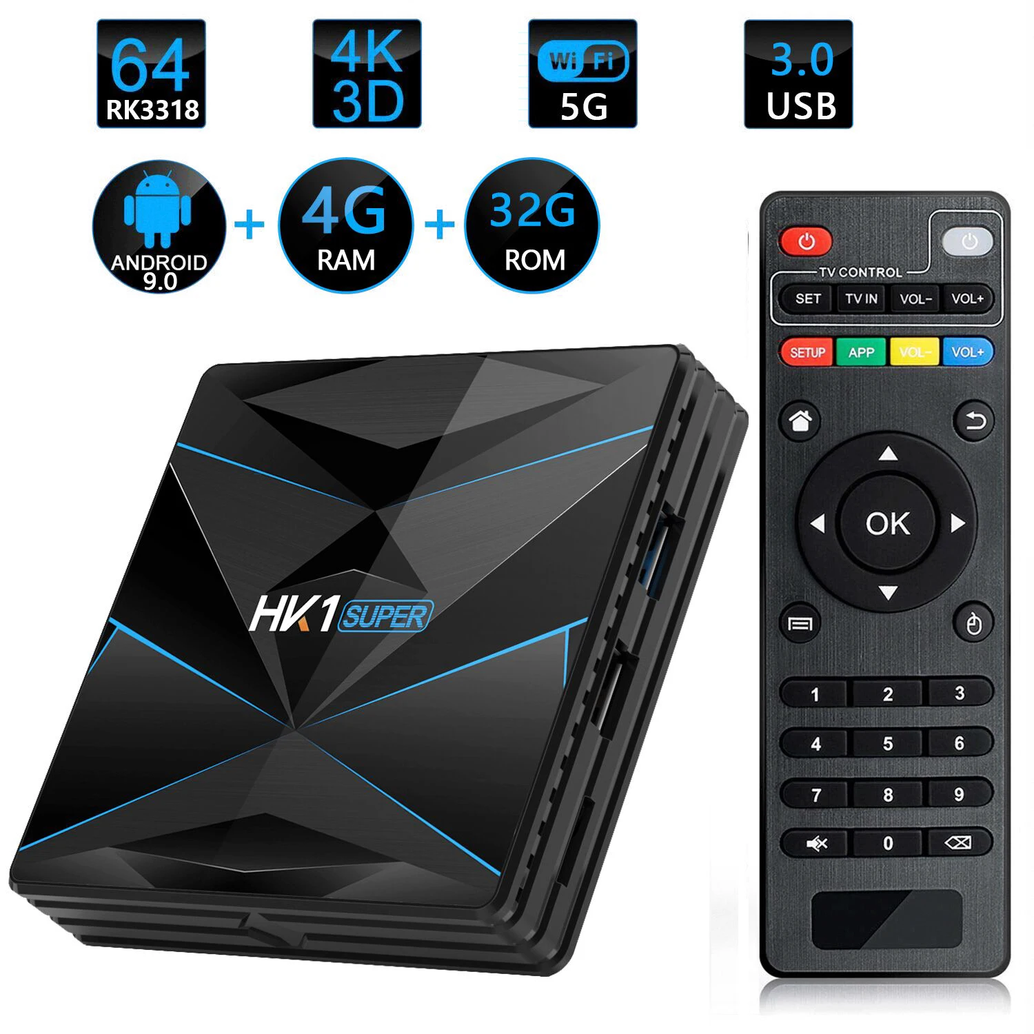 HK1 Play 3D Smart tv Box 4 GB + 32G 4 K четырехъядерный HD 5,8G Android 9,0 Bluetooth WiFi 4 + 32G RK3318 двойной медиаплеер США/ЕС/Великобритания Plug