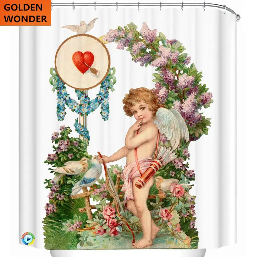 

European Style Shower Curtain Waterproof Bathroom Curtain Curtain For The Bathroom Thick Angel Oil Painting Home Decor 180*200cm