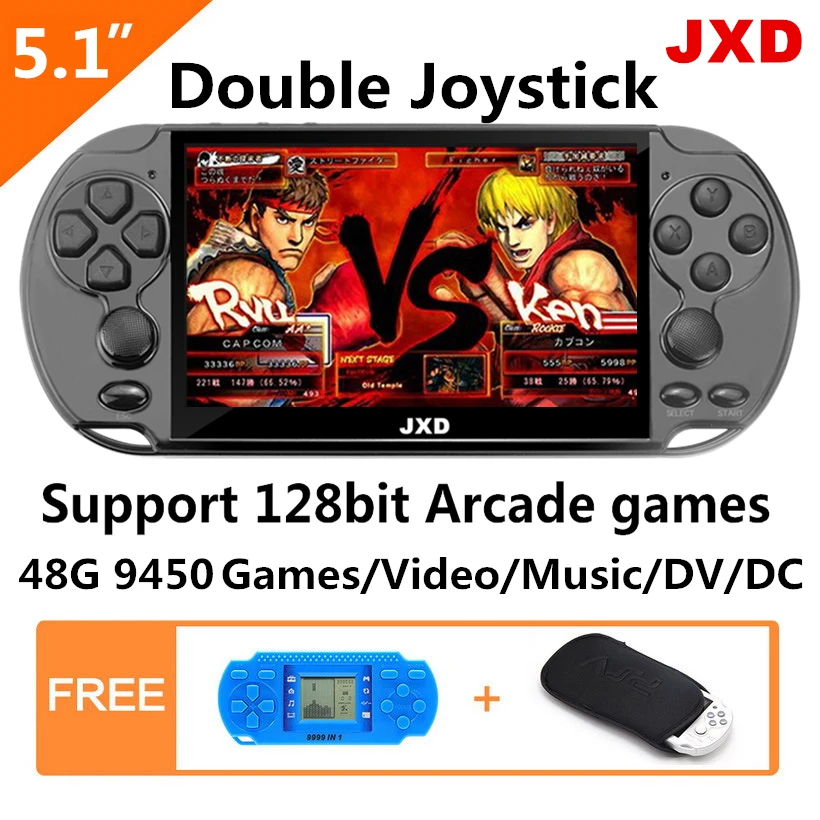 

JXD 48GB 5.1 inch double joystick video game console build in 9450 game for arcade neogeo/cps/gba/gbc/gb/sens/nes/smd mp5 DV/DC