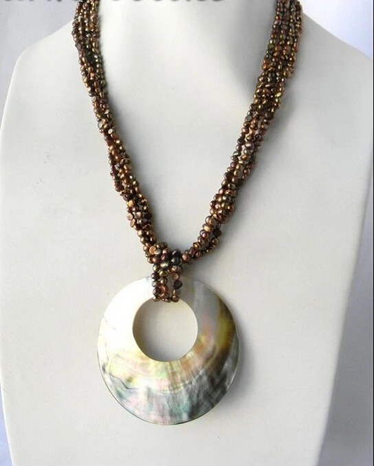 

Free shipping >>>>>4Strands 21'' Coffee Baroque Freshwater Pearl Crystal Shell Pendant Necklace
