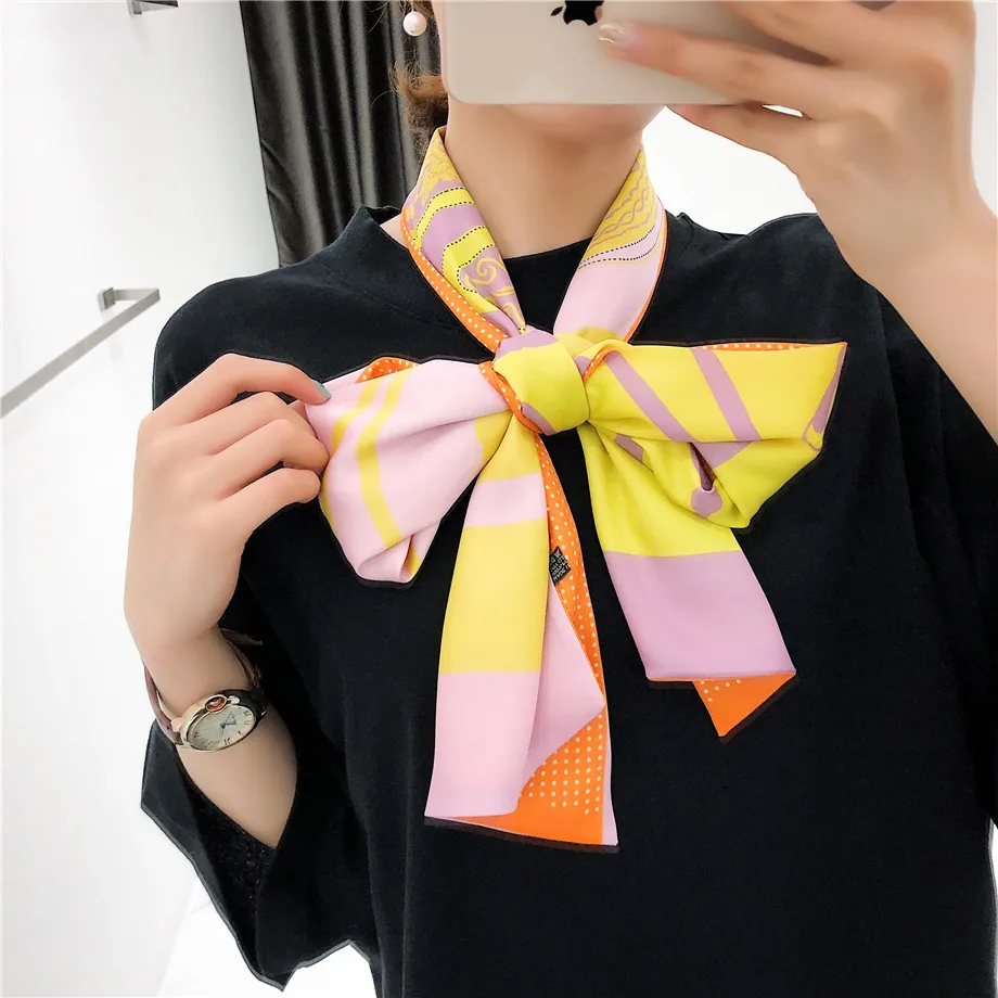 160cm Luxury Brand New Design Tassels Chain Twill Scarf Double-deck Women Scarf Head Silk Scarves Wraps Neckerchief For Ladies