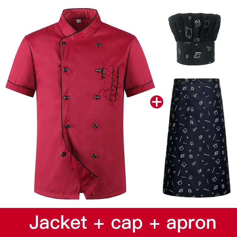 clothes hat apron Унисекс форма шеф-повара хлебобулочные изделия услуги Кук рубашка с короткими рукавами дышащий двубортный шеф повар куртка одежда - Цвет: clothes hat apron
