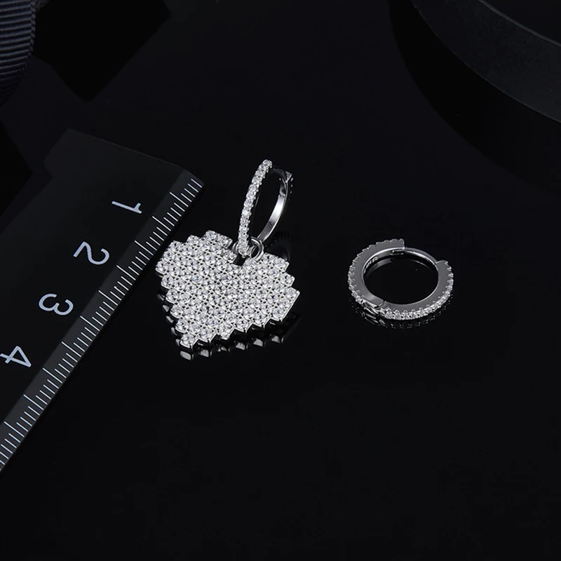 Новинка Monaco Cube Pixel Love Heart, серьги-манжеты из чистого 925 пробы серебра, циркония, Очаровательная Асимметричная серьга AMOUR, свадебные ювелирные изделия