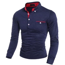 Новая английская Мода волна Мужская Повседневная тонкая рубашка поло с длинным рукавом
