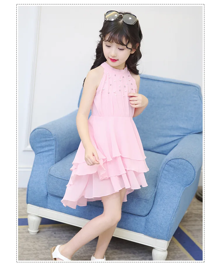 chiffon children clothing girls summer 2017 beading girl princess dresses layered child dress white pink red girls dress 4 5 6 7 8 9 10 11 12 13 14  years old little big teenage girls summer dress kids girls party dress  (9)