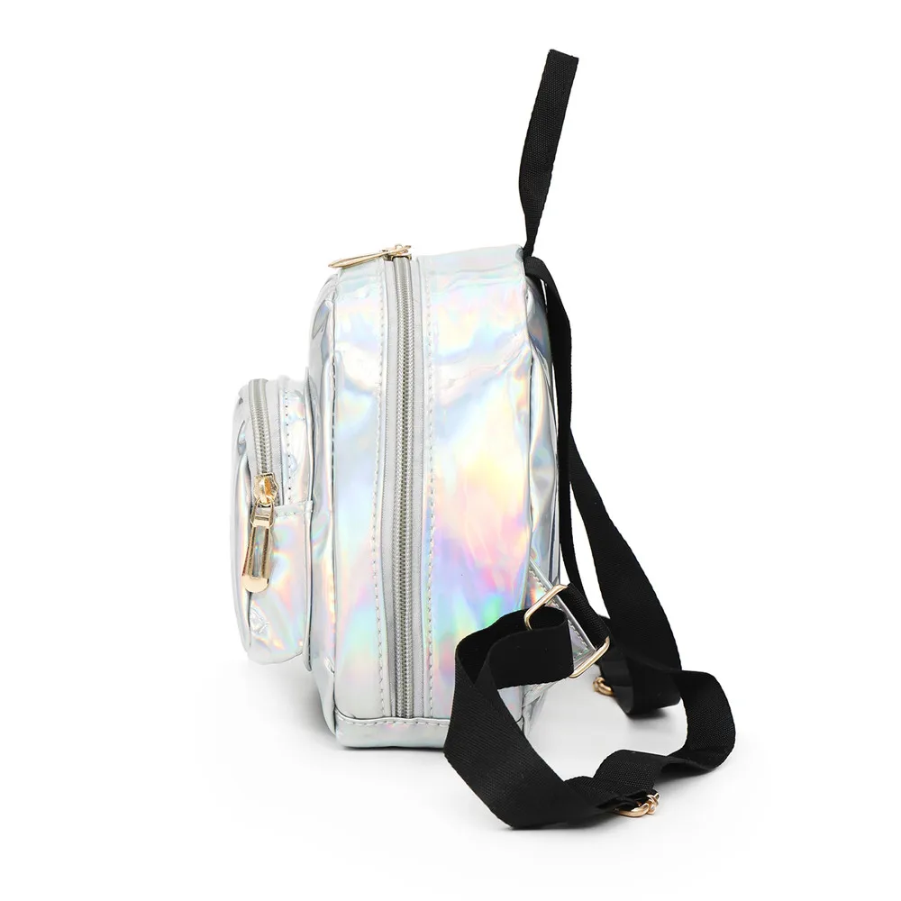 Women Laser Hologram PVC Backpacks Girls Shoulder School Backpack Female Small Leather Holographic Travel Bag Mochila Feminina