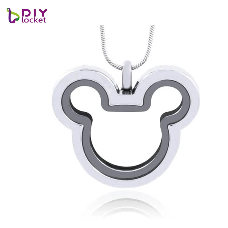 

diylocket 30*35mm Silver mickey locket necklace with Chain Metal plain magnetic living memory floating charms lockets pendant