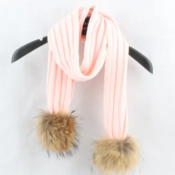 

Children Fashion Acrylic Rings With 15CM Raccoon Fur Pom Poms Baby Real Fur Scarves Christmas Gift Neck Warm Scarf LF4159