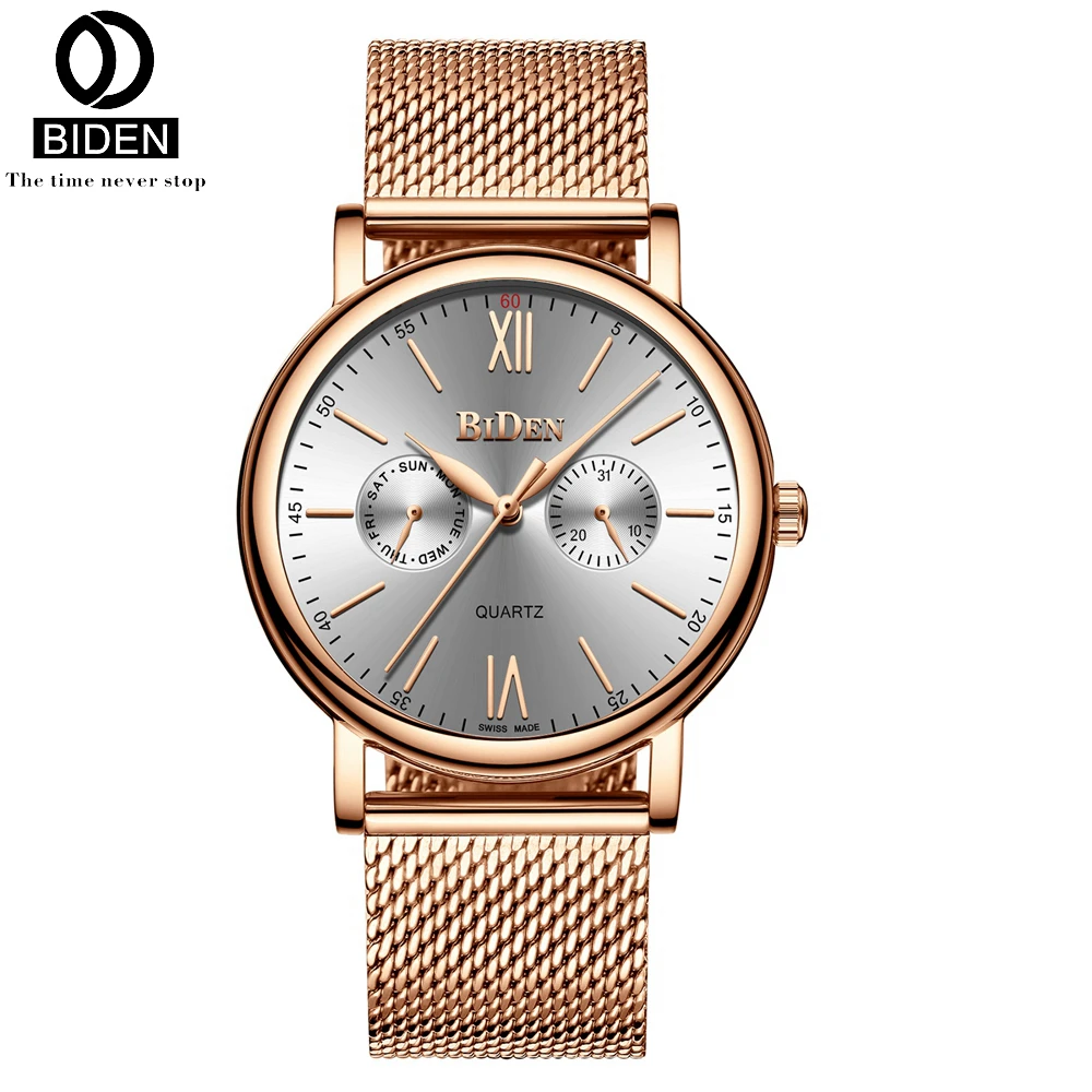

BIDEN Luxury Japanese Quartz Watch Men Mesh Stainless Steel Bracelet Man Watches Auto Date Week Wristwatches Montre Homme 0077